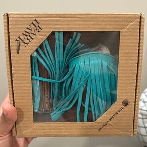 Baby Hawk Brown and Teal Fringe Moccasins